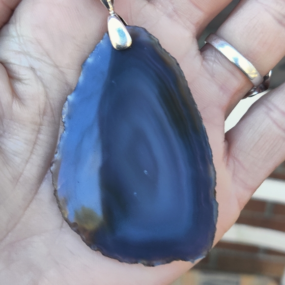 Vintage JTC Sterling agate pendant necklace - Picture 4 of 11